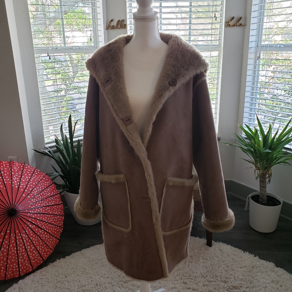 Brown Faux Fur Trimmed Coat